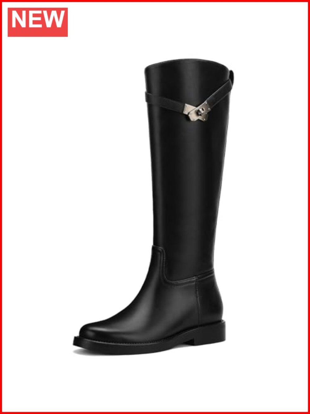 Knee High Boots Women Faux Leather Low Heel Pull On Riding Boots